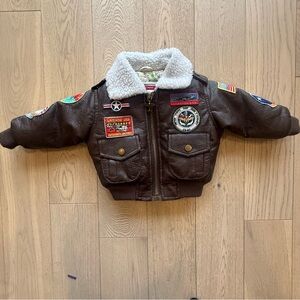 Aviator Brown Bomber Jacket with Patches Size 18 Months